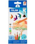 Комплект акварелни моливи Milan - Триъгълни, 12 цвята, с четка - 1t