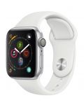 Смарт часовник Apple S4 - 40mm, сребрист, бяла силиконова каишка - 1t