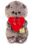 Плюшена играчка Budi Basa - Коте Басик, бебе, с червено сърце, 20 cm - 1t