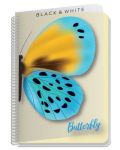 Бележник със спирала Black&White - Butterfly, A6, 80 листа, широки редове, асортимент - 4t