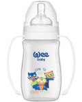 Бебешко шише с дръжки Wee Baby Classic Plus, 250 ml, бяло с котета - 1t