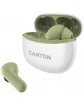 Безжични слушалки Canyon - TWS5, бели/зелени - 1t