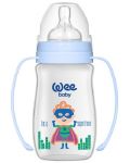 Бебешко шише с дръжки Wee Baby Classic Plus, 250 ml, синьо с момче - 1t