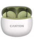 Безжични слушалки Canyon - TWS5, бели/зелени - 2t