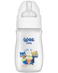 Бебешко шише Wee Baby Classic Plus, 250 ml, бяло с котета - 1t