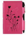 Бележник Troika Flip Notes - Raspberry Hummingbird, с метален калъф и химикалка - 1t