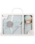 Бебешко одеяло Interbaby - С играчка мече Doudou, 80 х 110 cm, зелено - 1t