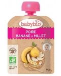 Био плодов мус Babybio - Круша, банан и просо, 90 g - 1t