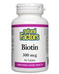 Biotin, 300 mcg, 90 таблетки, Natural Factors - 1t