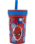 Чаша със сламка Stor Spider-Man - Arachnid Grid, 465 ml - 1t