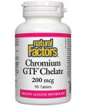 Chromium GTF Chelate, 200 mcg, 90 таблетки, Natural Factors - 1t