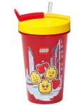 Чаша със сламка Lego Iconic - Girl, 500 ml, червена - 1t