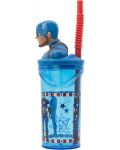 Чаша със сламка и 3D фигура Stor Avengers - Invisible Force, Captain America, 360 ml - 3t