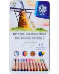 Моливи от кедрово дърво Astra Престиж - 12 цвята, в метална кутия - 1t