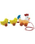 Дървена играчка за дърпане Viga - Кокошка с пиленца - 1t