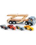 Дървен игрален комплект Tender Leaf Toys - Автовоз с 4 колички - 3t