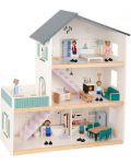 Дървена къща с подвижни мебели и кукли Tooky Toy  - 1t