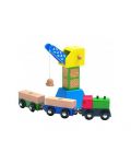 Дървена играчка Woody - Кран с товарен влак - 1t