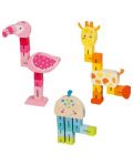 Дървен детски пъзел Goki - Жираф, фламинго, октопод, асортимент - 1t