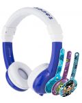 Детски слушалки с микрофон BuddyPhones - Explore, сини/бели - 2t