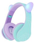 Детски слушалки PowerLocus - P2, Ears, безжични, зелени/лилави - 1t