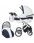 Детска количка 2 в 1 Baby Merc - Style, бяло и тъмно синьо - 1t