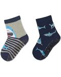 Детски чорапи със силиконова подметка Sterntaler - С акули, 17/18, 6-12 месеца, 2 чифта - 1t