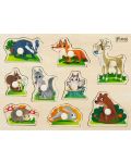 Детски дървен пъзел Pino - Горски животни, с дръжки, 9 части - 1t