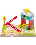 Детски дървен комплект Bigjigs - Влакова сигнална кутия с бариери и светофари - 1t
