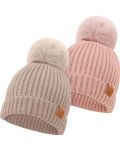 Детска зимна шапка с помпон KeaBabies - 6-36 месеца, розова, 2 броя - 1t