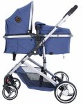 Детска количка 3 в 1 KikkaBoo Tiara - Тъмносиня, с трансформираща седалка и кошница за кола - 2t