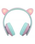 Детски слушалки PowerLocus - P2, Ears, безжични, розови/зелени - 4t
