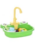 Детска кухненска мивка Ntoys - С течаща вода и аксесоари, Жаба, асортимент - 1t