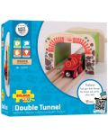 Детски дървен комплект Bigjigs - Двоен железопътен тунел - 6t