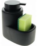 Диспенсър за течен сапун с поставка за гъба HIT - 13.5 cm, черен - 6t