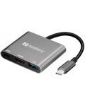 Докинг станция Sandberg - Mini Dock HDMI+USB, 3 порта, USB-C, сива - 1t