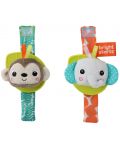 Дрънкалка за ръка Bright Starts - Wrist Pals Toy, Маймунка и слон - 2t