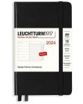 Джобен тефтер Leuchtturm1917 Weekly Planner and Notebook - A6, черен, 2024 - 1t