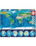 Неонов пъзел Educa от 1000 части - Световна карта - 1t