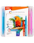 Флумастери Deli Color Emotion - EC151-24, 24 цвята, двувърхи - 1t
