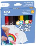 Комплект гваш стик Apli - За оцветяване на текстил, 6 цвята - 1t
