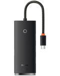 Хъб Baseus - Lite Series, 5 порта, USB-C, 0.25m, черен - 1t