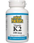 Vitamin К2, 100 mcg, 60 капсули, Natural Factors - 1t