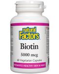 Biotin, 5000 mcg, 60 капсули, Natural Factors - 1t