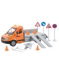 Игрален комплект Raya Toys - Камион City Maintenance, С пътни знаци, звуци и светлини - 1t