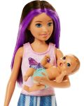 Игрален комплект Barbie Skipper - Барби детегледачка с лилави кичурии потник с пеперудка  - 5t