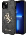 Калъф Guess - PU 4G Metal Logo, iPhone 15 Plus, сив - 2t