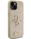 Калъф Guess - Fixed Glitter 4G Metal Logo, iPhone 15, златист - 4t
