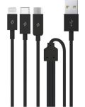 Кабел ttec - Trio Charge, USB-A/USB-C/Micro USB/Lightning, 1.2 m, черен - 1t