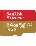 Карта памет SanDisk - Extreme, 64GB, microSDXC, Class10 + адаптер - 1t